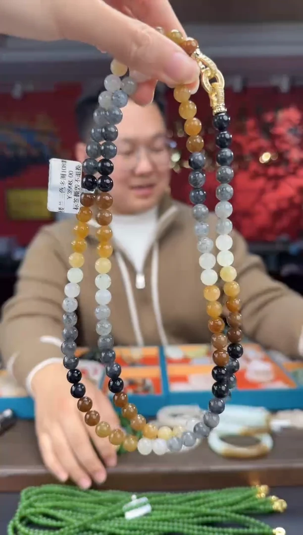 颈饰未镶嵌和田玉楼兰三色108颗多圈卡8