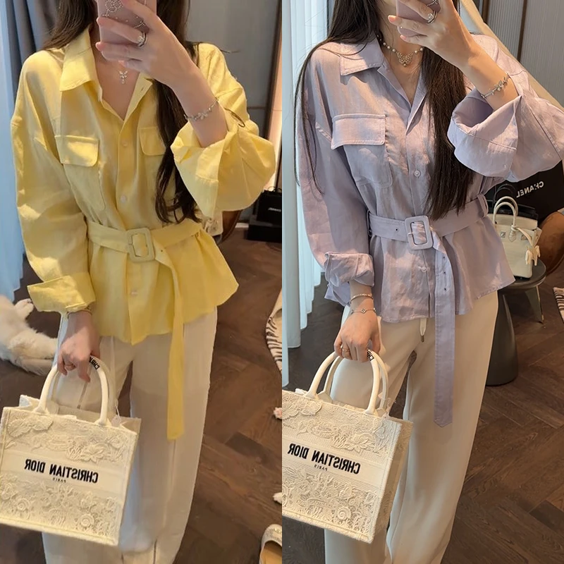 【mimius】U 老钱风设计感宽松休闲衬衫(含腰带) G03154