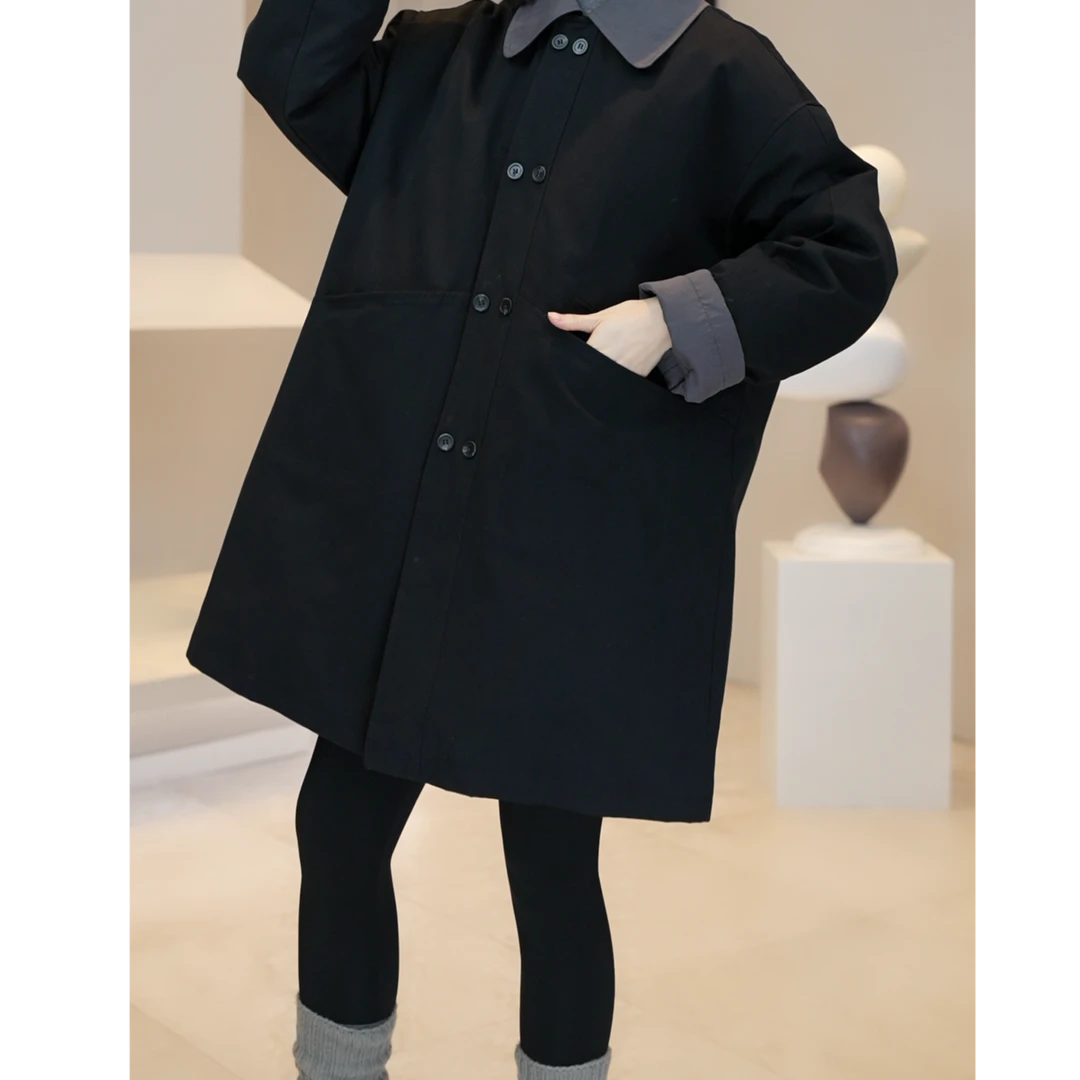 现货【薇薇绮】中长款高端欧货撞色翻领90羽绒服外套W969