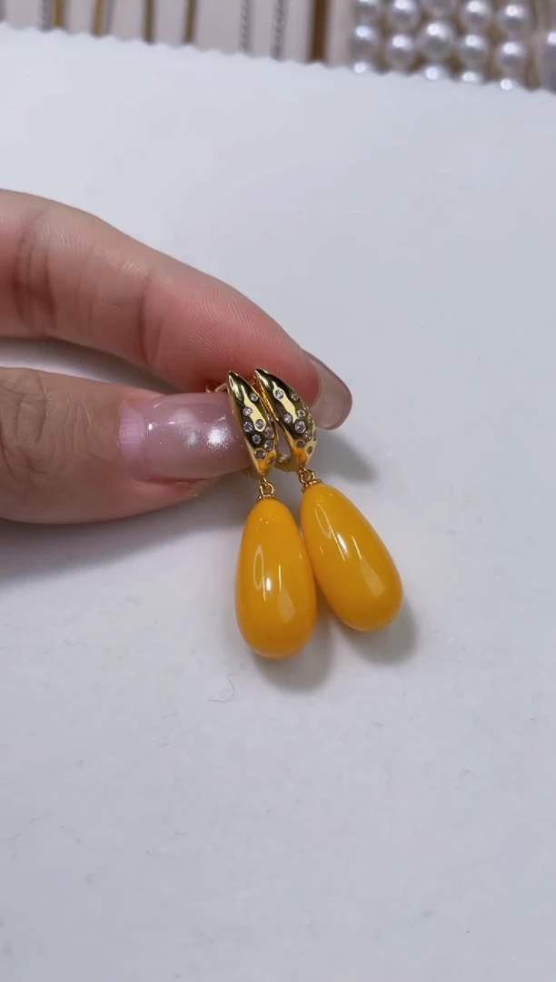 琥珀银S925镶嵌耳饰耳扣