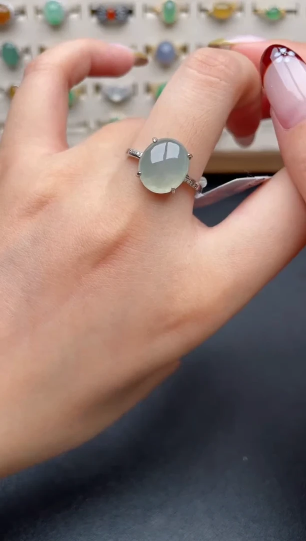 银S925镶嵌戒指翡翠一物一证一礼盒