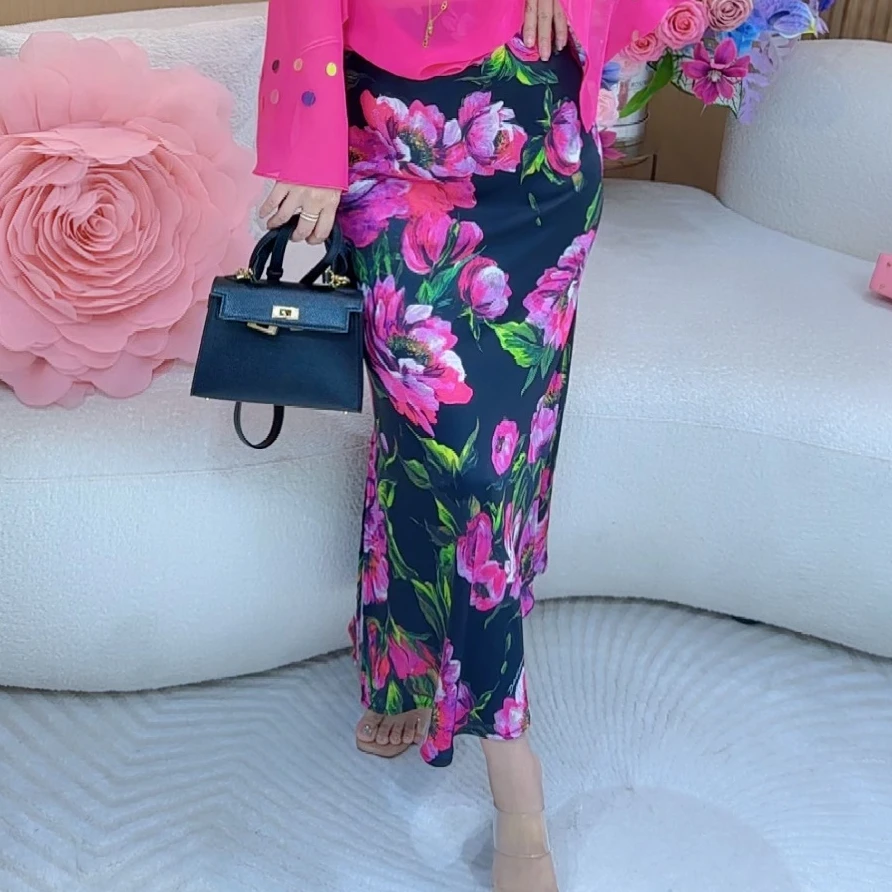 小满服饰【娇艳欲滴】夏款唯美浪漫法式花卉女人味款显瘦斜裁半裙