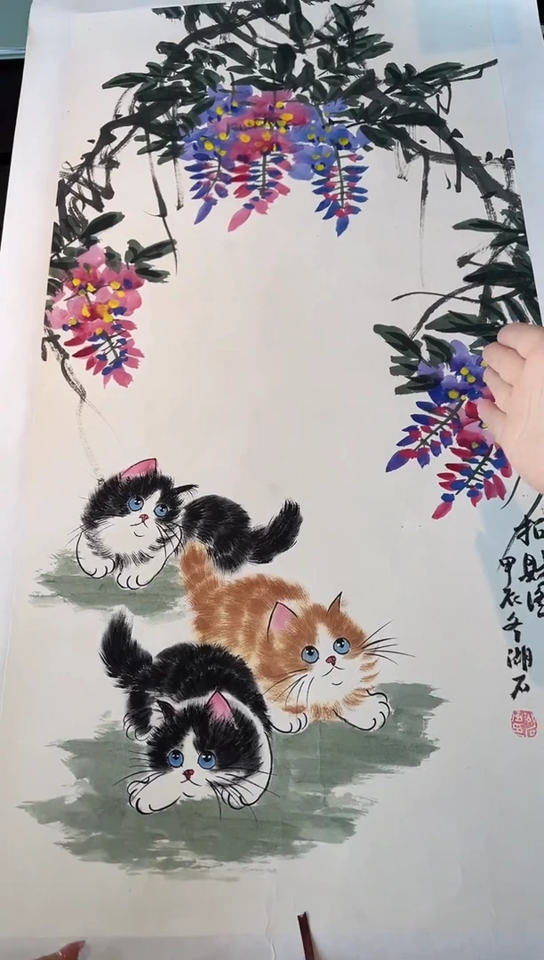 国画 湖石猫动物绘画作品