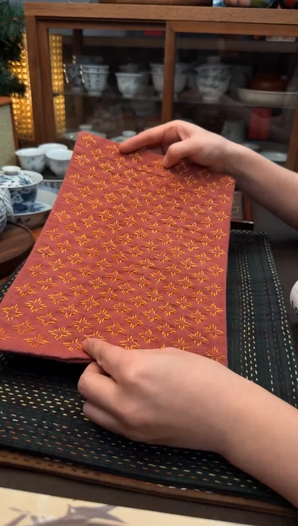 【闪购商品】织绣Cici手作刺子绣植物染柿染茶席-607