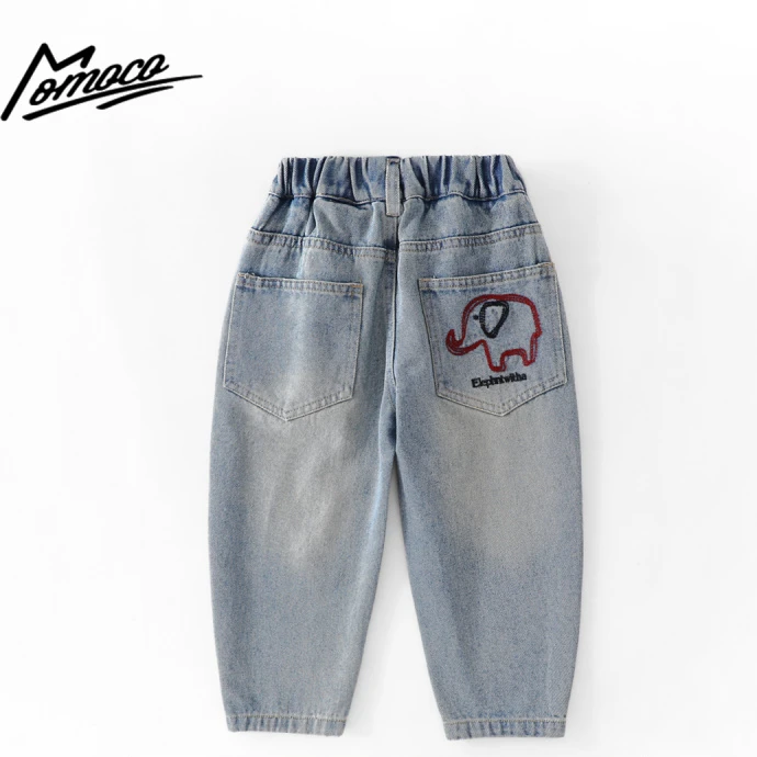 MOMOCO2025款春季男童潮流绣花小象牛仔裤77130350007欧若风
