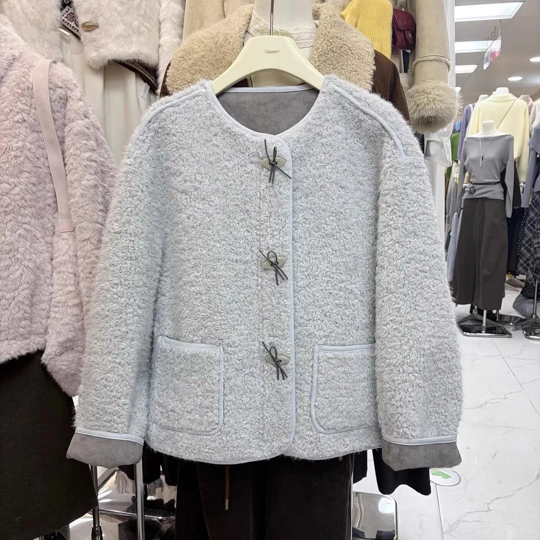 韩系温柔大小姐毛外套女2025冬季新款小个子加厚保暖皮毛一体上衣