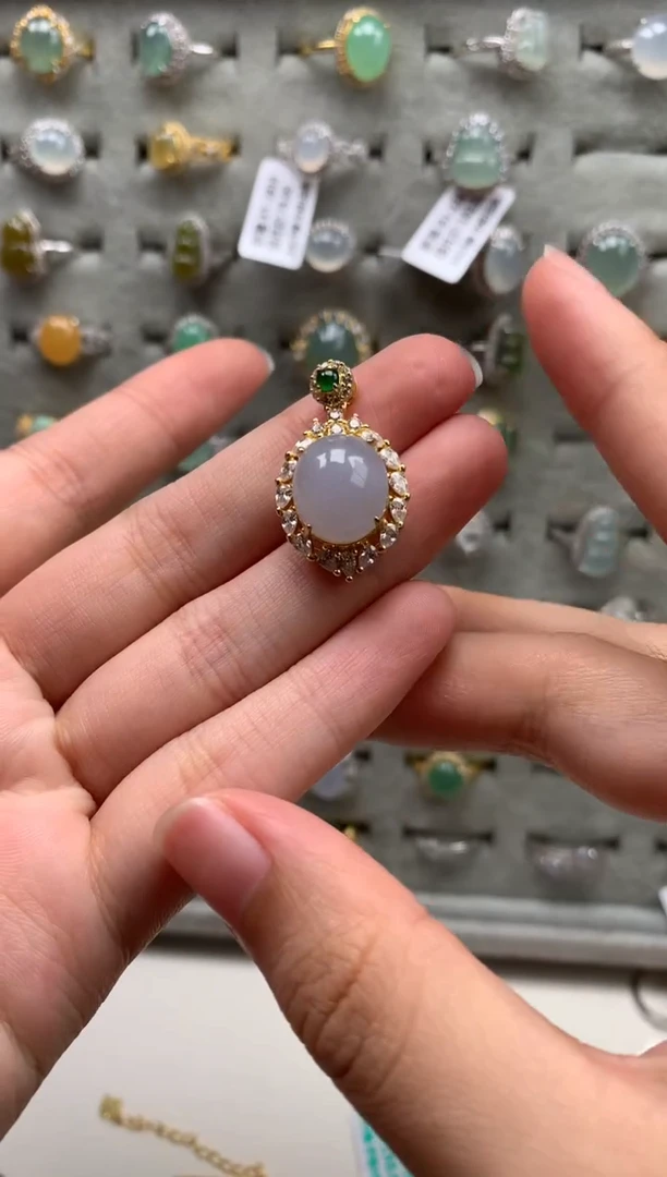 银S925镶嵌戒指翡翠吊坠3