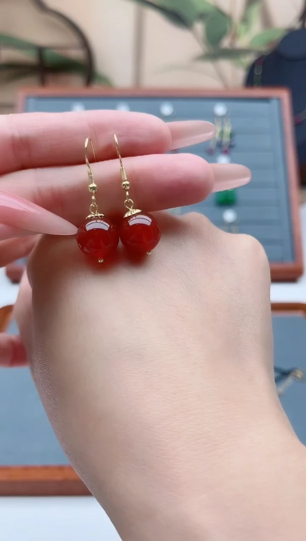 【闪购商品】南红玛瑙耳饰银S925镶嵌203