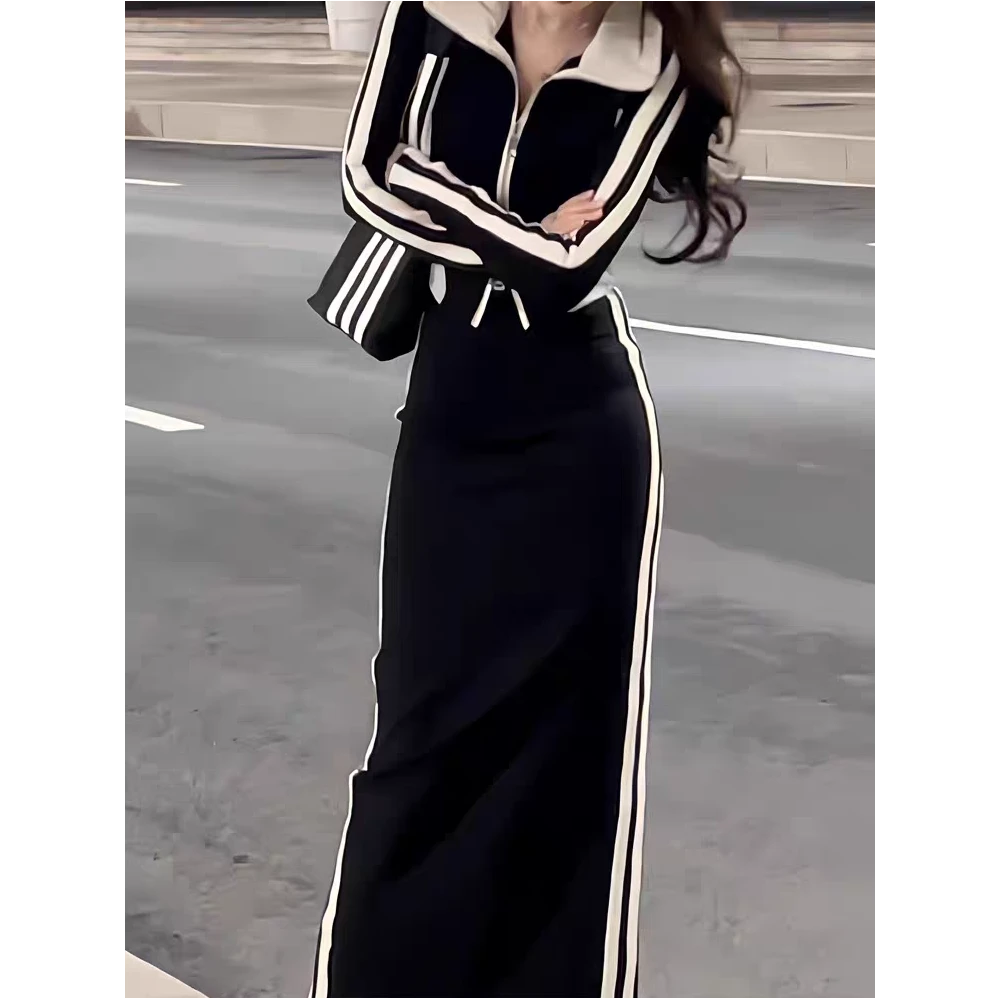 A591 高级感休闲撞色通勤时尚套装女秋季新款时尚显瘦两件套装裙