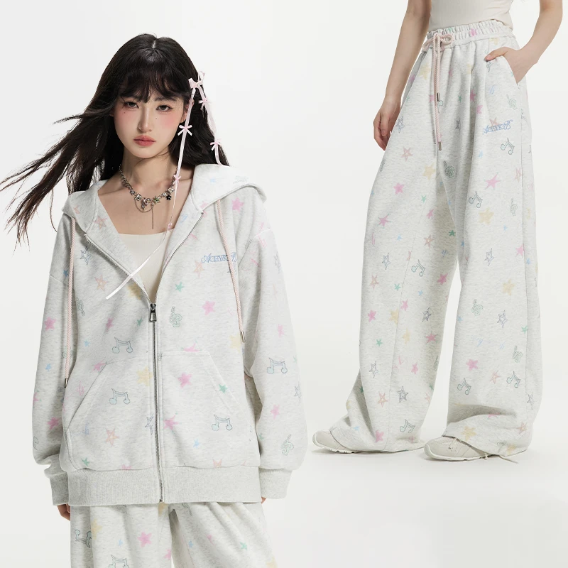 YKYB秋季新款潮流星星印花甜美拉链开衫卫衣套装Y53FWT047