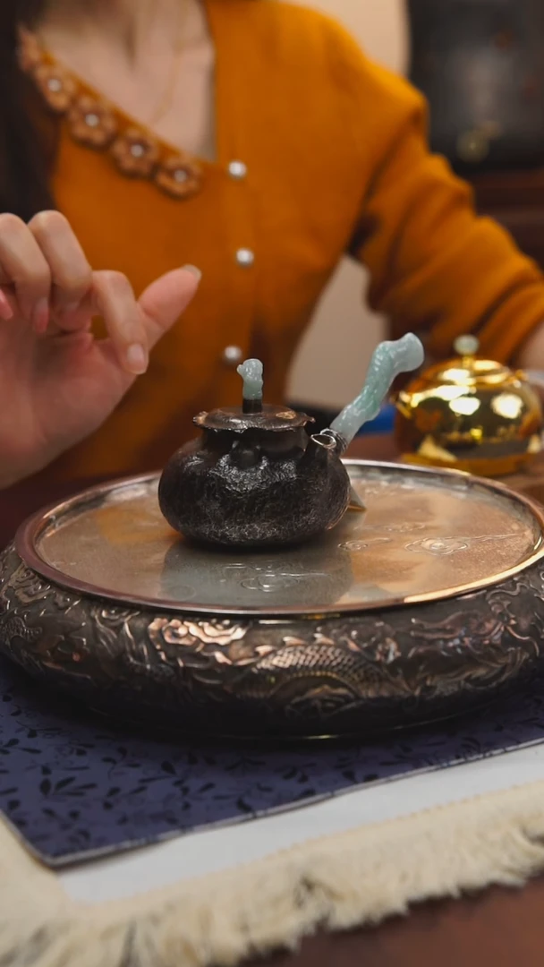 古悦足银999泡茶壶