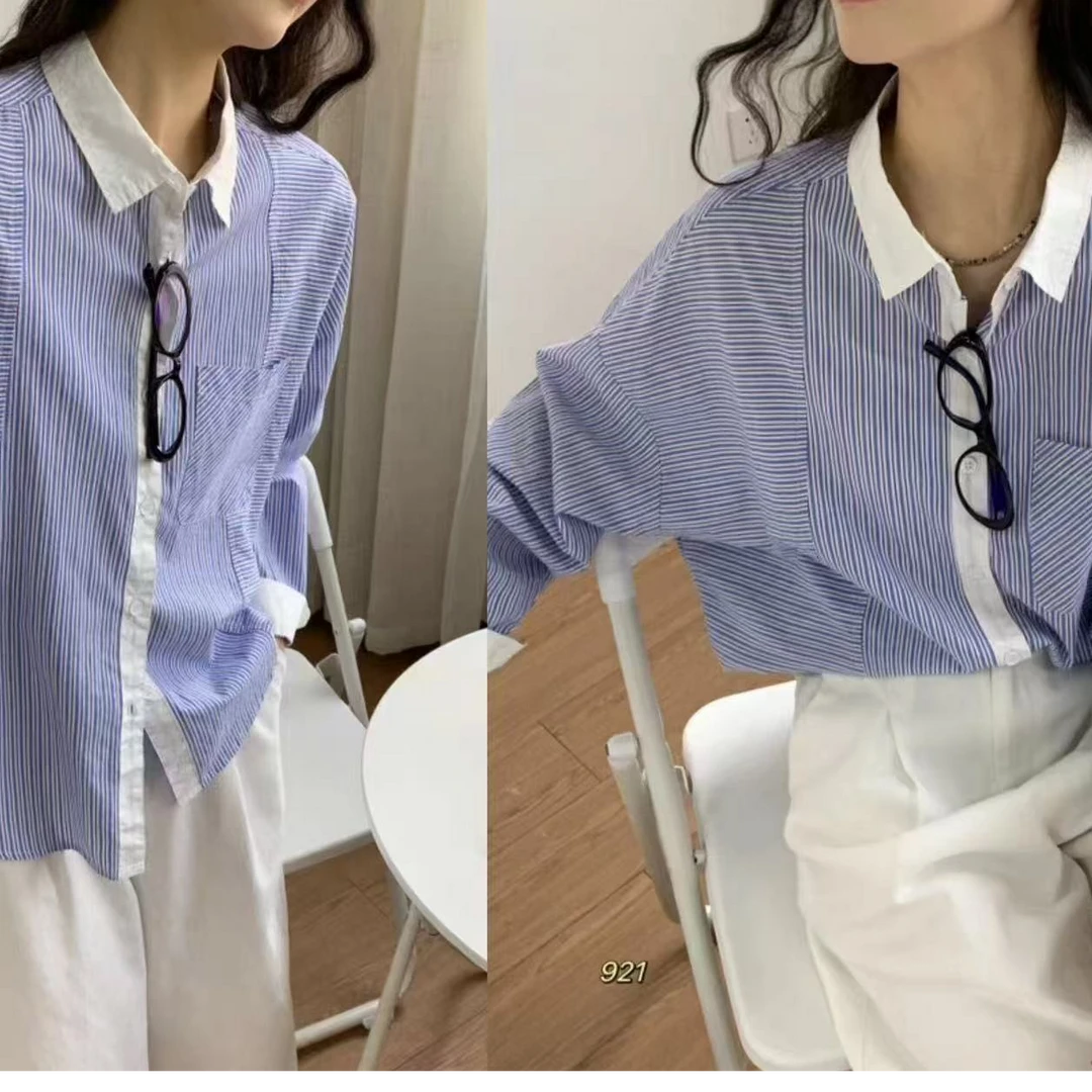 WYFS高级感蓝白拼色衬衣