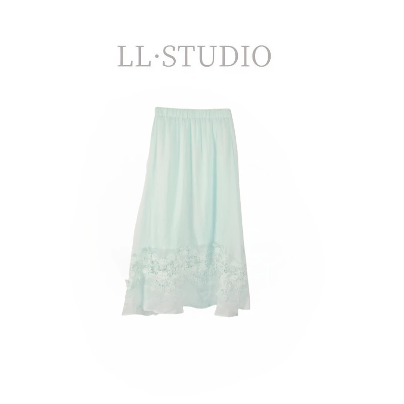 妙兮·LL夏季新款清新文艺法式拼接蕾丝半身裙*20250402