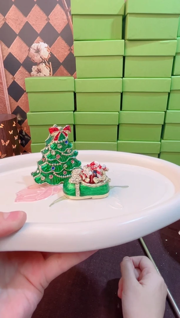 锌合金珐琅首饰盒默认微瑕拆盒不退介意勿拍～～～～！！！圣诞树鞋