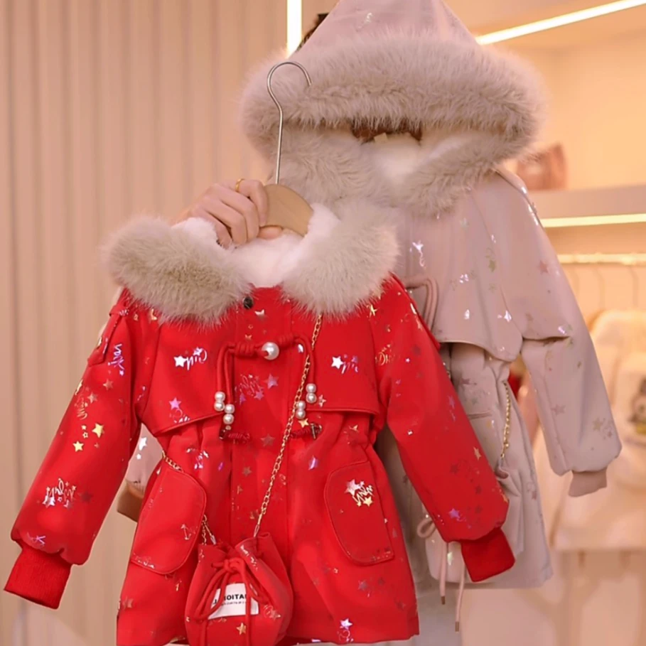 x【璀璨星空.防水皮衣】女童时尚儿童加绒加厚星星冬季派克服