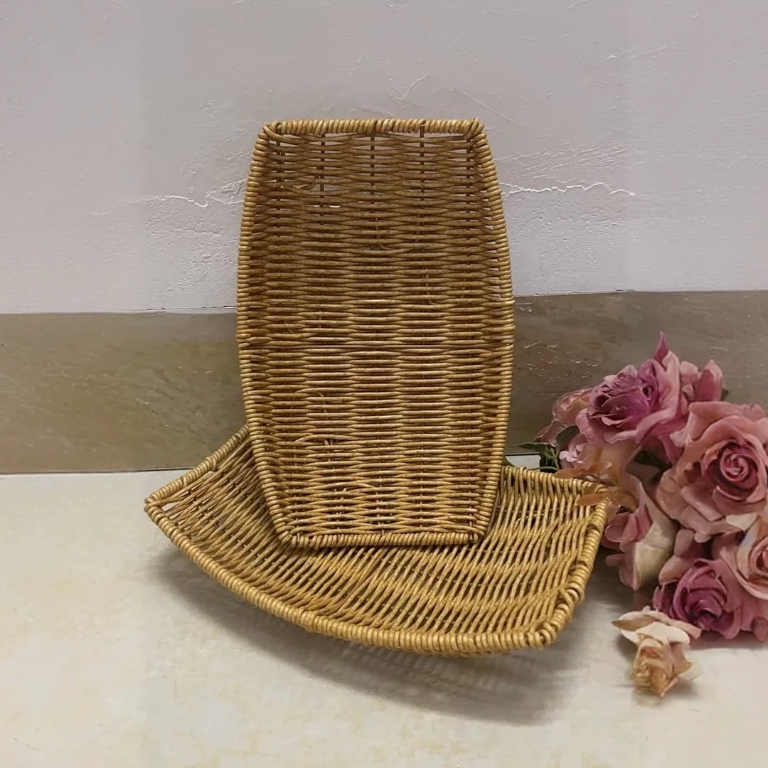 NW420仿藤拍一发二水果零食点心果盘手工客厅家用简约藤编25*17