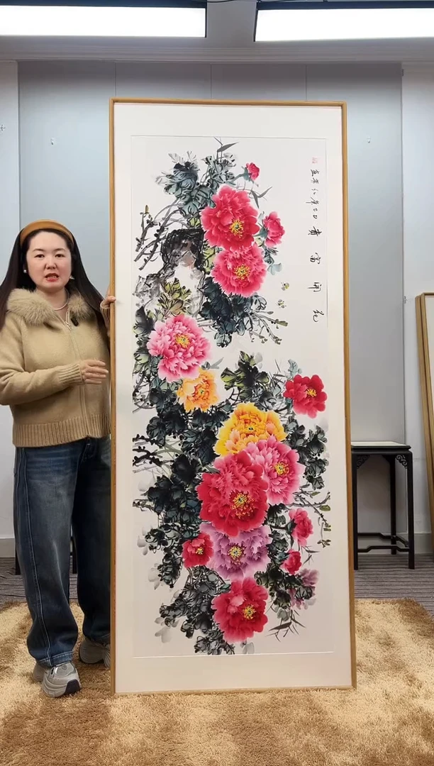 国画手绘牡丹202*62尺寸