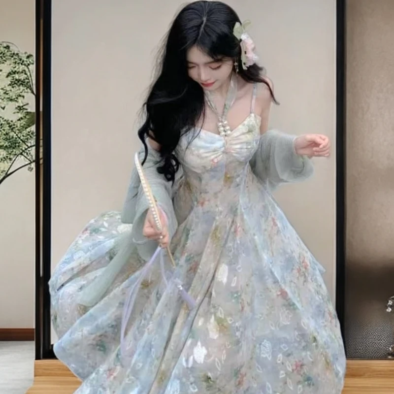 优选挂脖吊带裙藏肉大码mm连衣裙2025夏季新款设计感独特漂亮女装