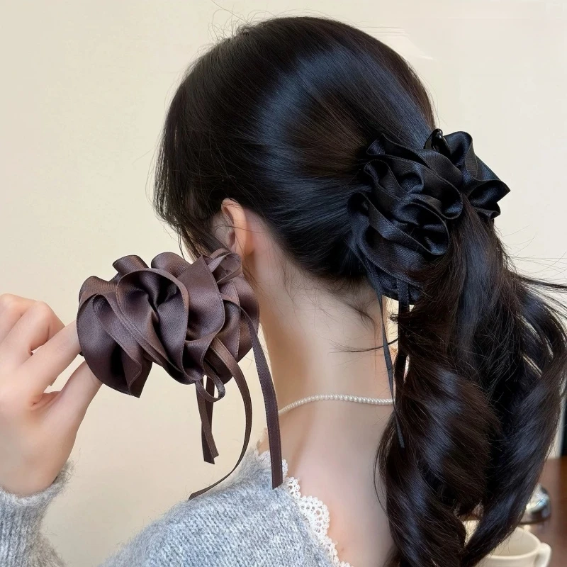 韩国东大门香蕉夹新款高级感缎面蝴蝶结飘带夹女后脑勺盘发香蕉夹