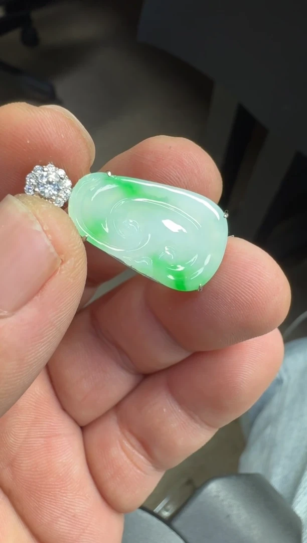 颈饰银S925镶嵌翡翠（58号）纯天然A货缅甸翡翠 如意吊坠