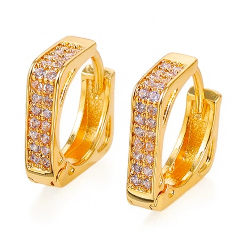 铜合金锆石耳饰 法式小众轻奢满钻微镶锆石耳扣MJ0433耳环金色