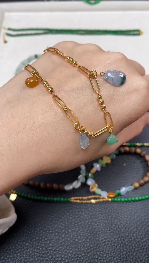 【闪购商品】翡翠套链18K金镶嵌一个  JK613