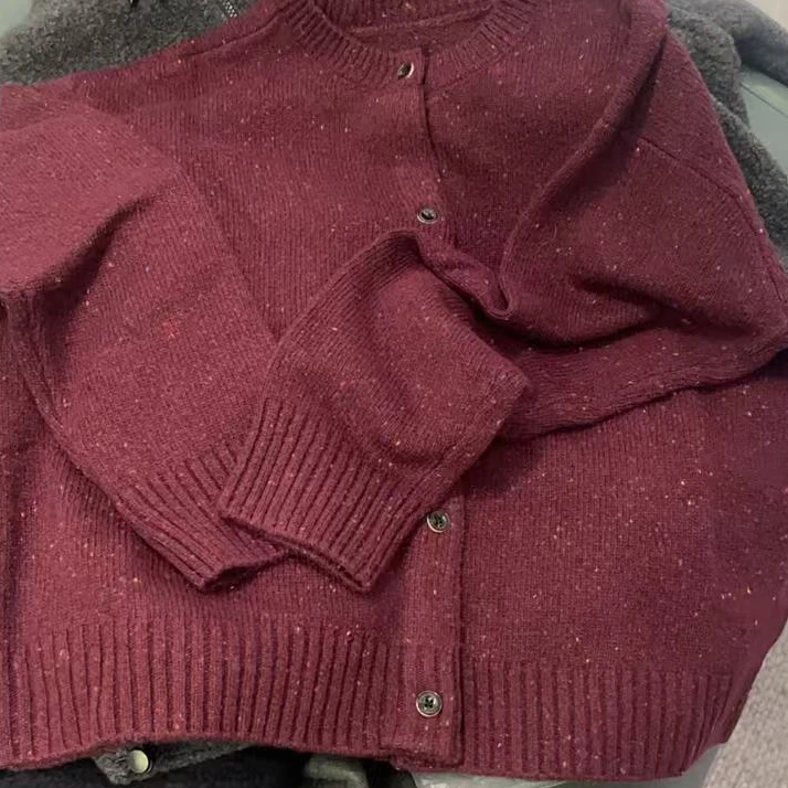 ［小小布］no退换-东大门正品l5a酒红色灰色杂点毛衣外套