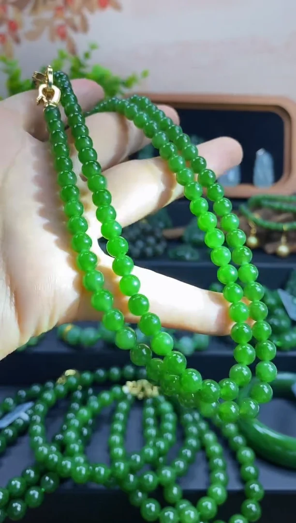 和田玉（碧玉）未镶嵌颈饰6mm阳绿108珠链