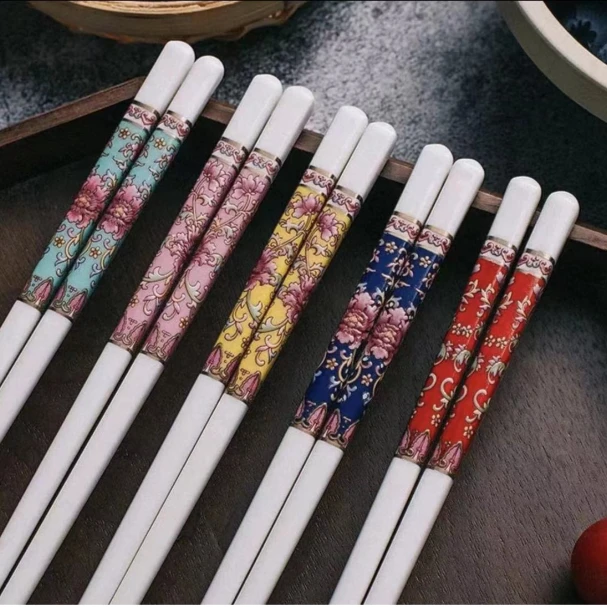 珐琅彩陶瓷筷子防滑防霉耐高温中式环保卫生