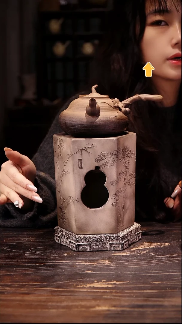 纯手工葫芦侧把加六角雕刻炉