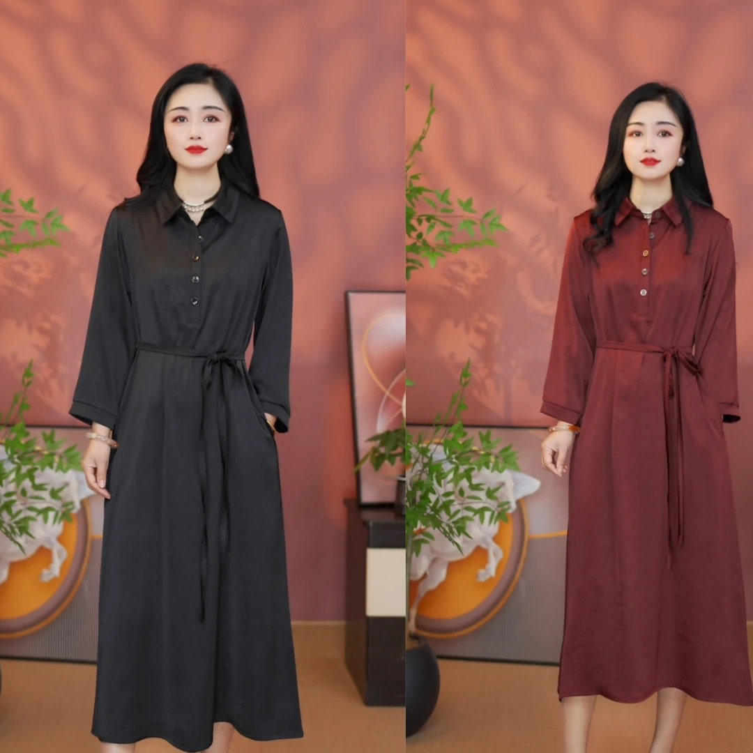 POLO领夏季宽松腰春夏重锻连衣裙套头气质显瘦夏季不褪色中长裙