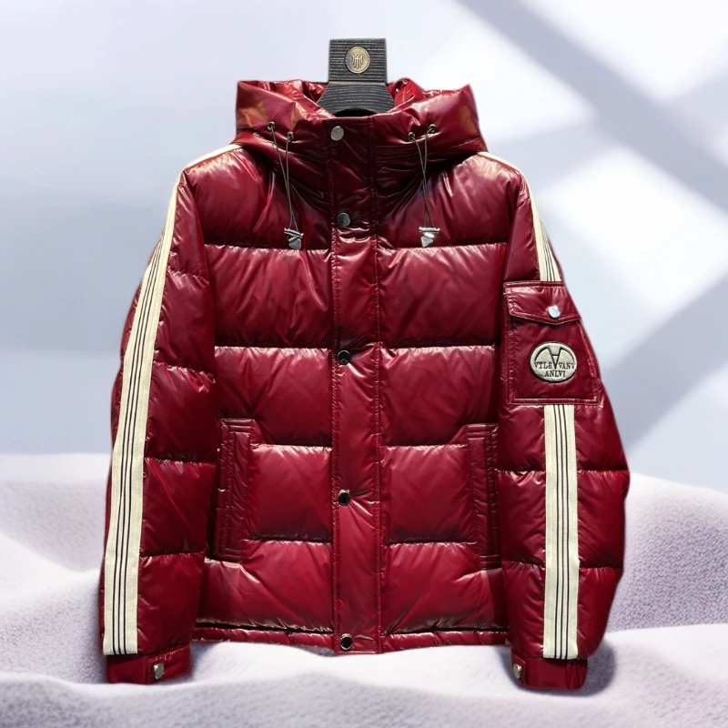 宾斯洛特时尚休闲连帽羽绒服男士潮牌轻奢白鸭绒加厚保暖亮面外套