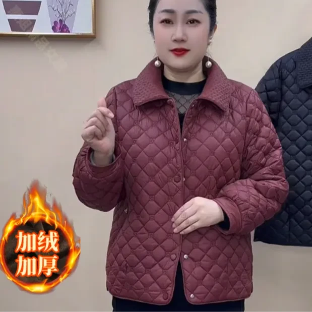 《专柜品质》秋冬新款时尚洋气百搭显瘦气质妈妈装加绒保暖棉服W