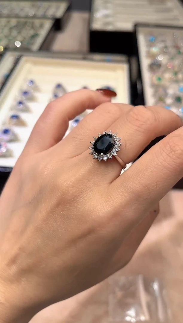 【闪购商品】定制蓝宝石蓝宝石戒指银S925镶嵌蓝宝石戒指
