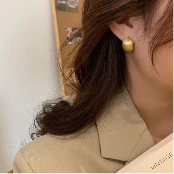 合金耳饰 椭圆拉丝金-银  耳夹-耳钉