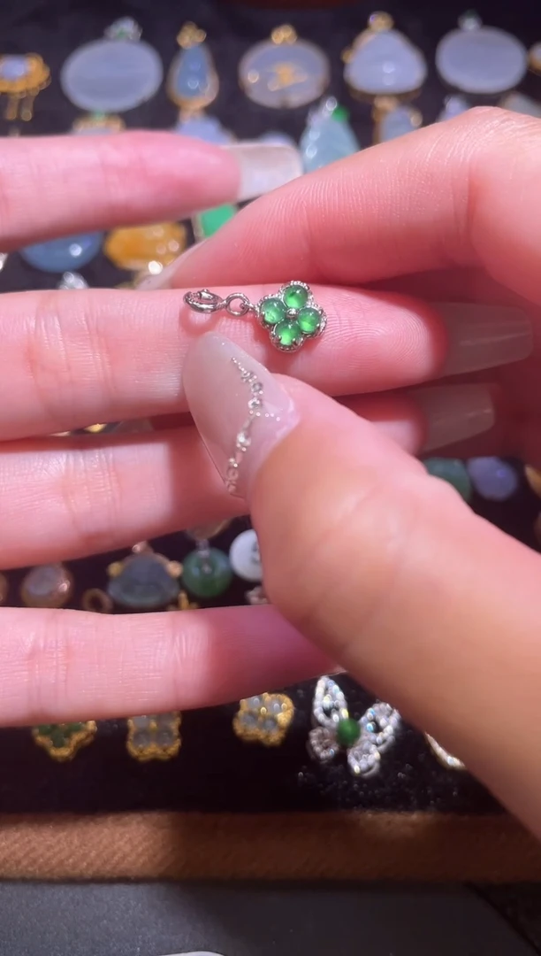 吊坠(不含链)银S925镶嵌翡翠天然a货