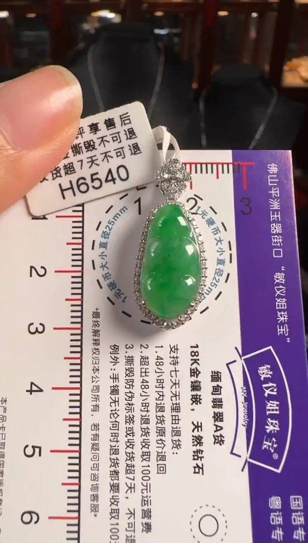 颈饰18K金镶嵌翡翠H6540冰绿富贵豆