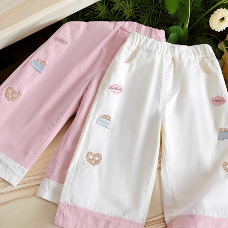 女童裤子2025春季新款时髦女孩外穿长裤女宝宝春秋款刺绣直筒裤