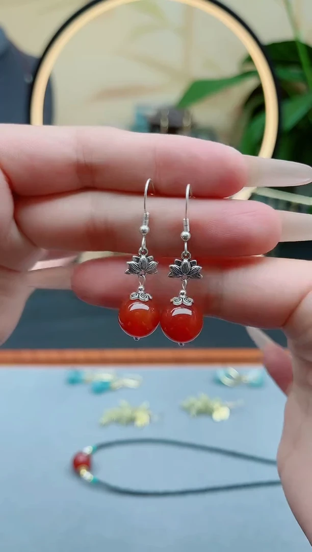 玛瑙/玉髓耳饰银S925镶嵌302