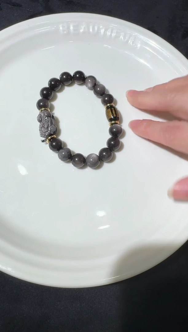 黑曜岩未镶嵌手链b03银曜石10mm多样性发一