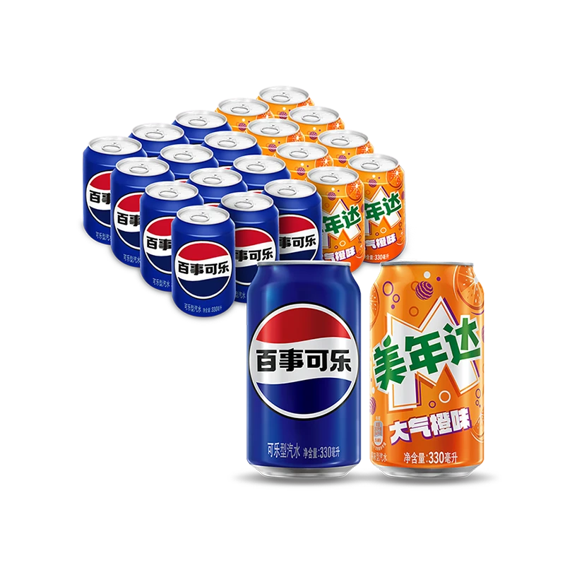 百事可乐常规罐330ml*12+美年达大气橙味常规罐330ml*8双味混搭