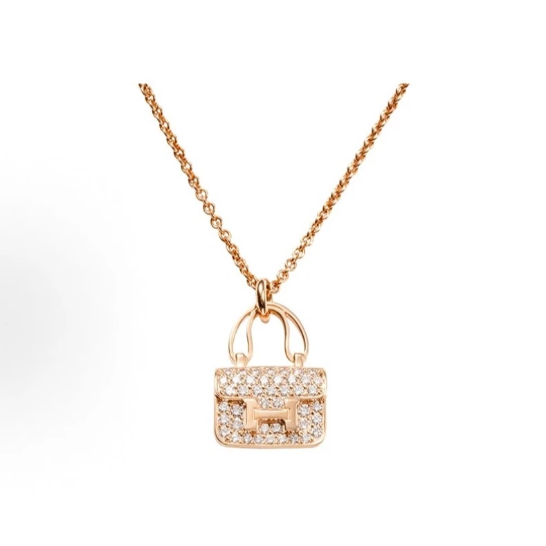 未使用 Hermes/爱马仕 玫瑰金色护身符项链