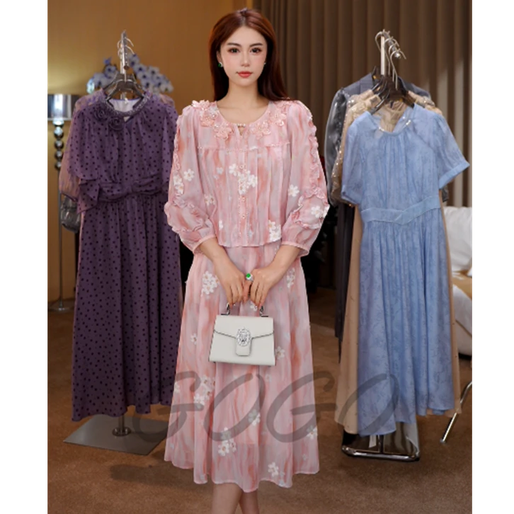 樱花盛开 G6036洋气减龄连衣裙女2025春夏新款时尚清新淡雅中长裙