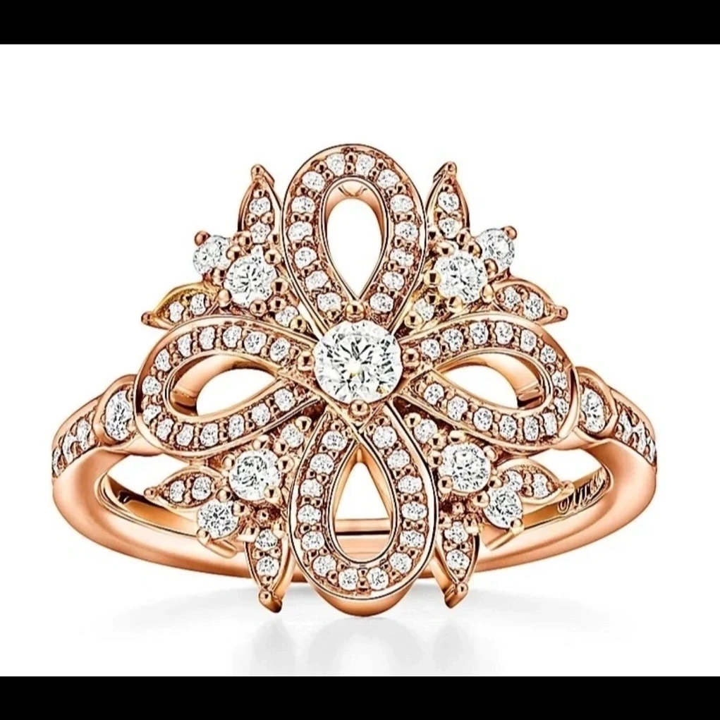 99新 Tiffany & Co./蒂芙尼  蒂芙尼满钻维多利亚戒指18k金色13号
