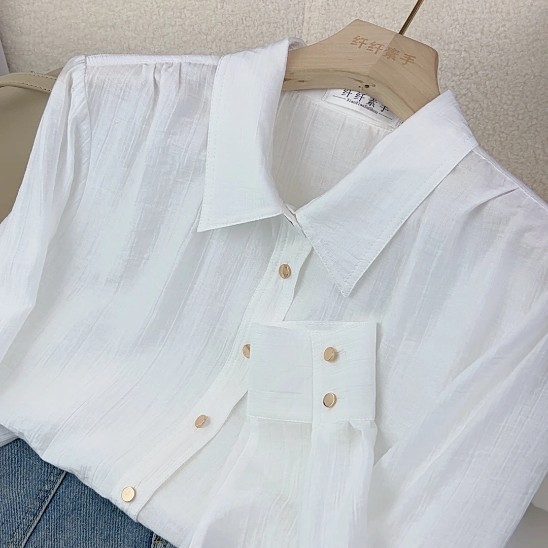 芳-CS1105上衣薄款外套夏季宽松休闲风长袖衬衫时尚女士衬衫