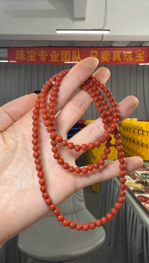 项链未镶嵌南红玛瑙满色满肉南红玛瑙多圈项链约5-5.5mm