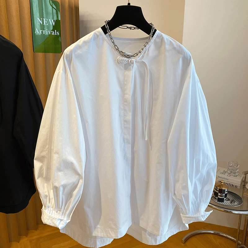 0053新款新中式轻国风盘扣衬衫女高级感超好看白色棉布圆领上衣春