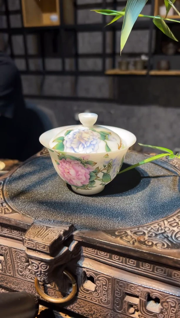 漆念茶肆冰种手绘盖碗110ml