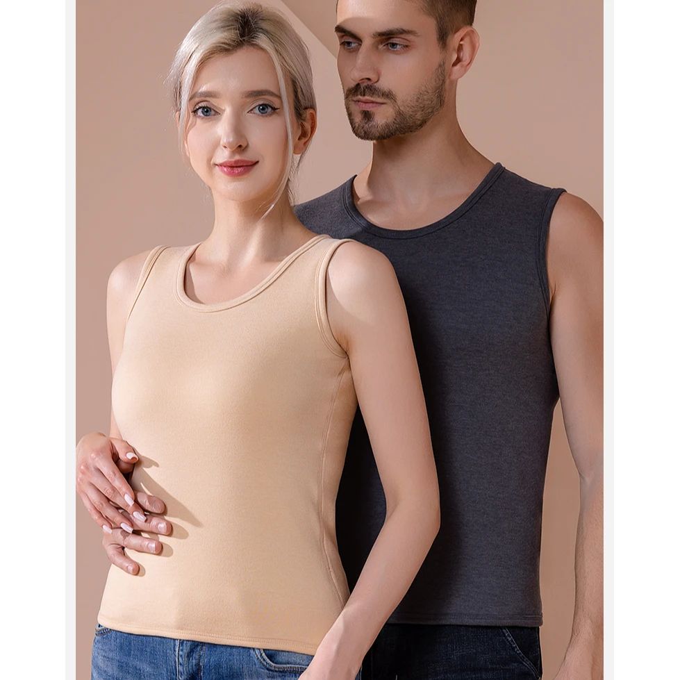 情侣款打底秋冬季大码无痕贴身背心吸汗双层纯色防静电薄款舒适