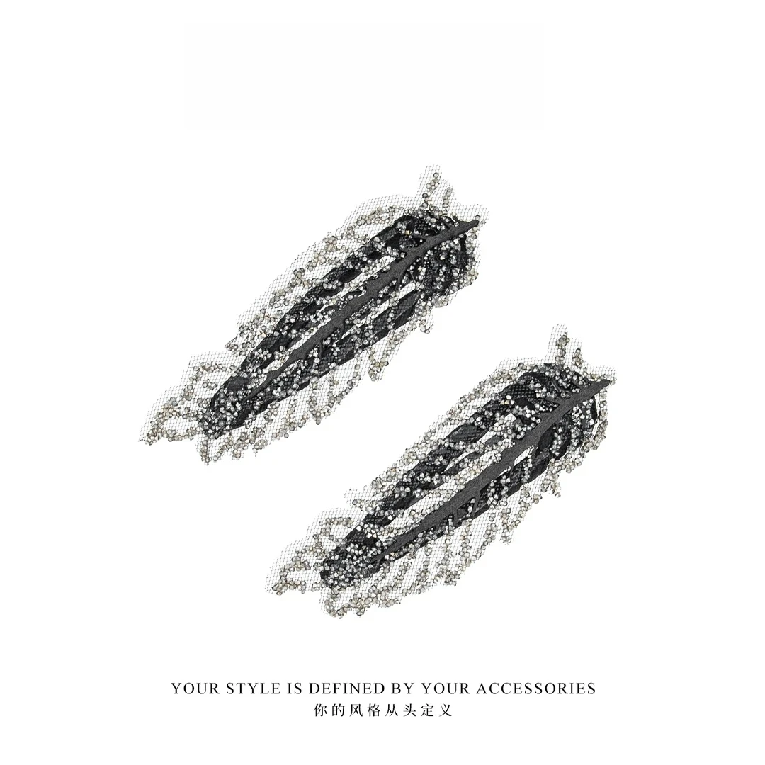 【发夹推荐】简约轻奢一字夹 8厘米网格闪钻掰掰夹百搭边夹FB2674黑